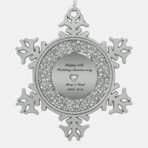 Diamonds & Silver 25th Wedding Anniversary Snowflake Pewter Christmas Ornament