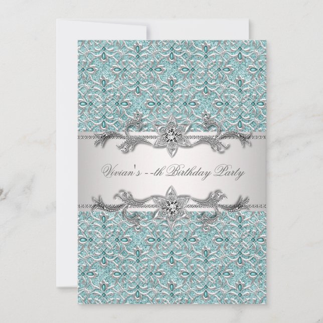 Diamonds Silver Blue All Occasion Party Invitation (Front)