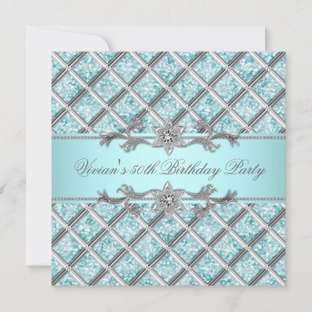 Diamonds Silver Blue All Occasion Party Invitation (Front)