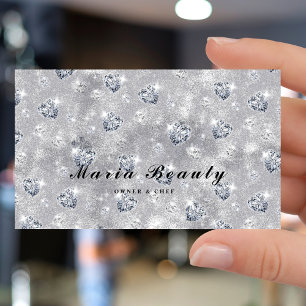 Diamonds Silver Glitter Beauty salon Makeup Business Card