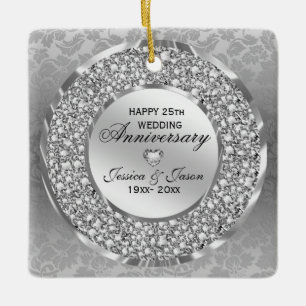 Diamonds & Silver Ring 25th Wedding Anniversary Ceramic Ornament