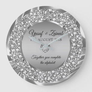 Diamonds & Silver Wedding Gift Large Clock