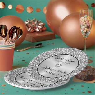 Diamonds & Silver Wedding Gift Large Clock Paper Plate