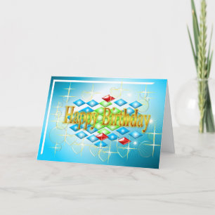 diamonds stars bubbles in gold and blue birthday card