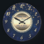 Diamonds Stars Navy Blue 50 Wedding Anniversary Large Clock<br><div class="desc">Elegant gold diamonds and stars on navy blue wedding anniversary clock.</div>