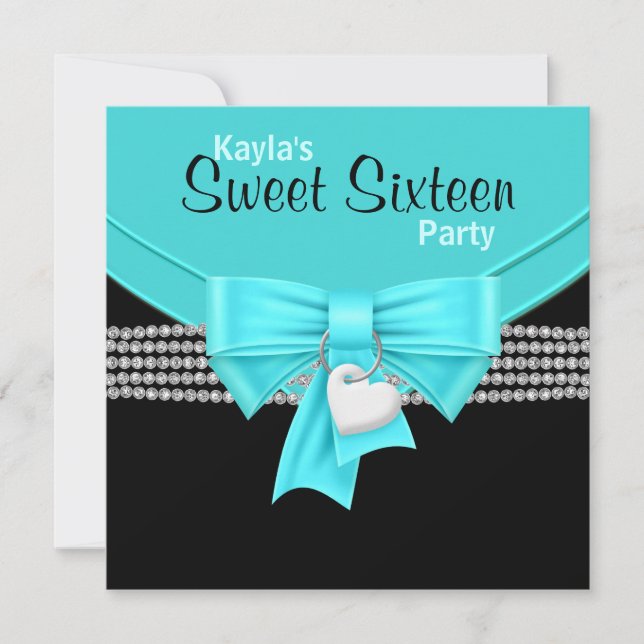 Diamonds Teal Blue Black White Sweet 16 Party Invitation (Front)