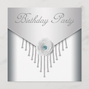 Diamonds White Rose Womans Birthday Party Invitati Invitation