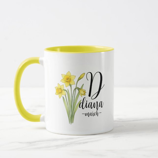 Diana – March Birth Flower Daffodil, Pretty Floral Mug (Left)