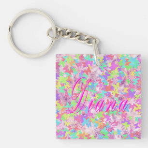 Diana, Name Logo On Pastel Butterflies, Key Ring