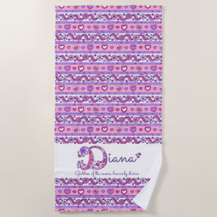 Diana name meaning flower heart pink beach towel