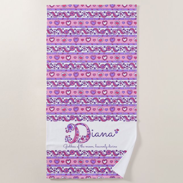 Diana name meaning flower heart pink beach towel (Front)