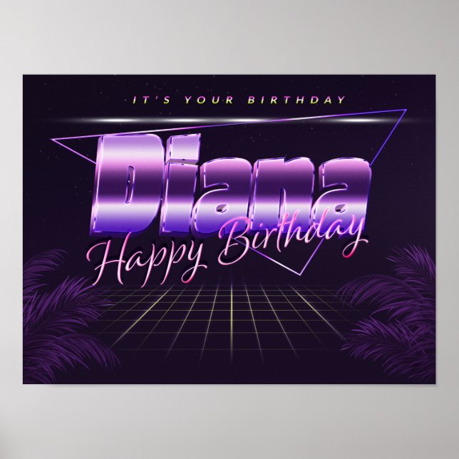 Diana Name Vorname lila retro Poster Geburtstag (Front)