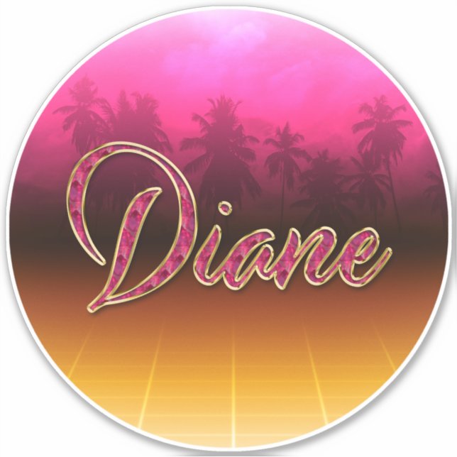 Diane First Name Golden pink sticker (Front)