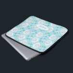 Dianthus white on blue floral named laptop case<br><div class="desc">Uniquley designed carnations white flowers on blue. Perfect to customise and protect your laptop. Add the short name of your choice currently reads Sarah. This pattern is stylised from a photo of a piece of jewelery I made from modelling clay. This original pattern is designed by Sarah Trett.</div>