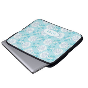 Dianthus white on blue floral named laptop case