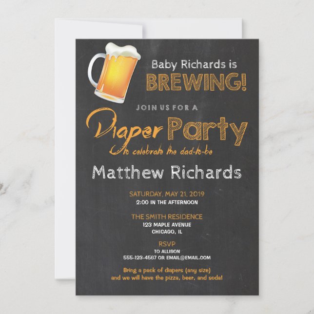 Diaper and Beer party baby shower invitation boy (Front)