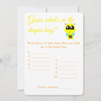 Diaper Bag, Baby Shower Game Card Flyer, Bee 