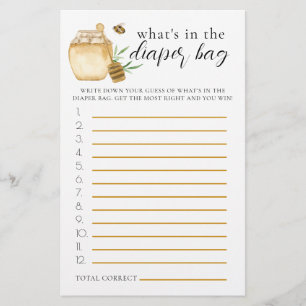 Diaper Bag Baby Shower Guessing Game Bee Theme