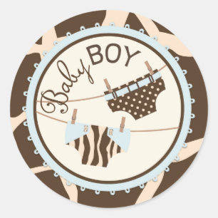 Diaper Clotheline Animal Print Baby Shower Label