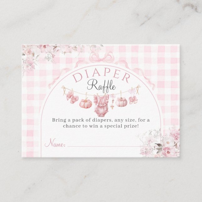 Diaper Floral Bow Pink Pumpkin Girl Baby Shower Enclosure Card (Front)