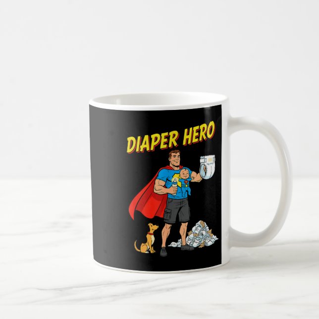 Diaper Hero Funny Cartoon Dad Design For New Fathe Coffee Mug (Right)