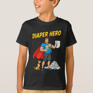 Diaper Hero Funny Cartoon Dad Design For New Fathe T-Shirt