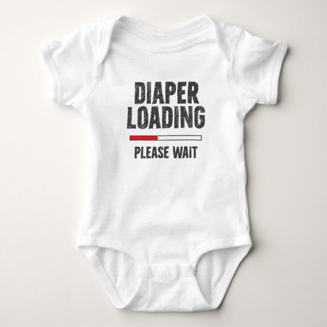 “Diaper Loading, Please Wait” Funny High-Tech Baby Bodysuit (Front)