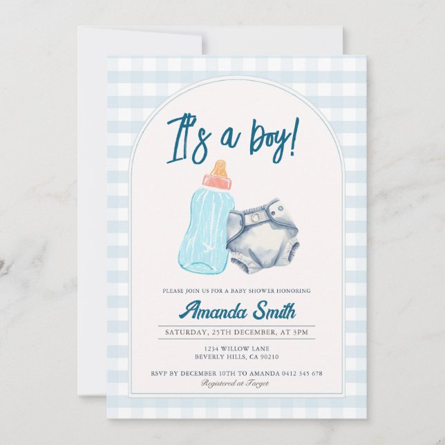Diaper Milk Bottles Baby Shower Invitation (Front)