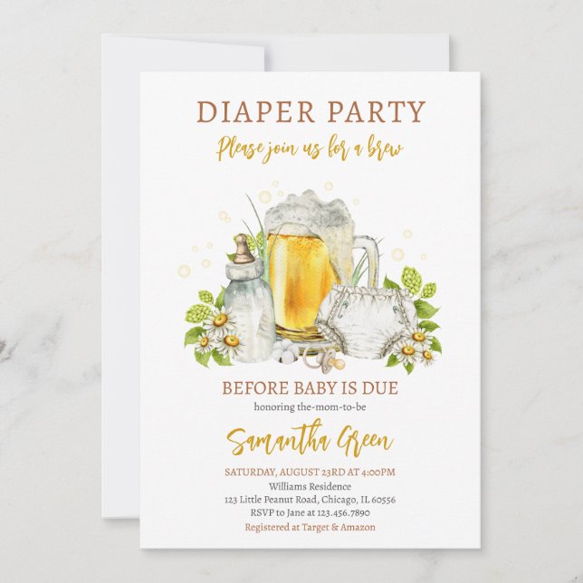 Diaper Party Beer Before Baby is Due Baby Shower Invitation (Front)