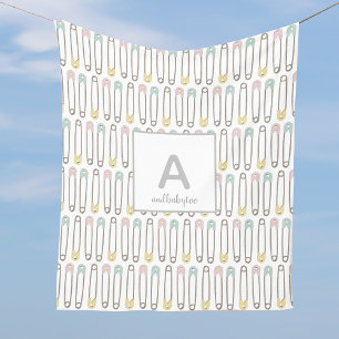 Diaper Pin Pattern Monogram Fleece Blanket