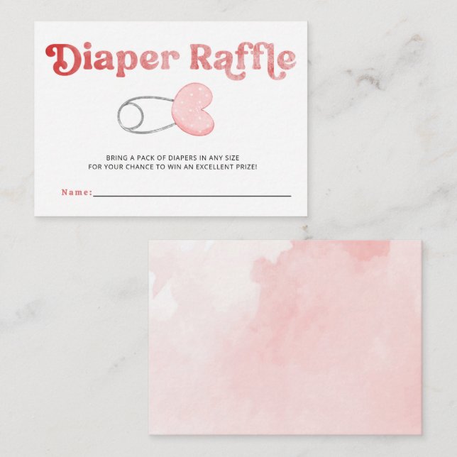 Diaper Pin Pink Girl Baby Shower Diaper Raffle Enclosure Card (Front/Back)
