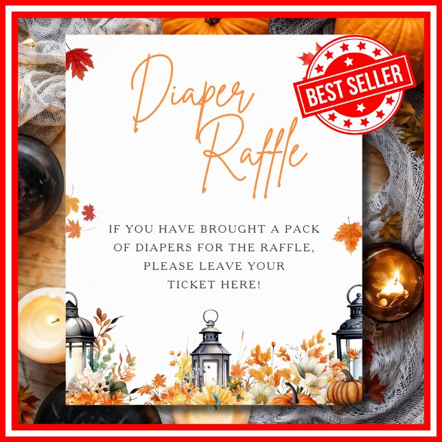 DIAPER RAFFLE A Little Pumpkin GAME  Poster (DIAPER RAFFLE A Little Pumpkin is on the Way Fall Autumn Baby Shower Game Poster )