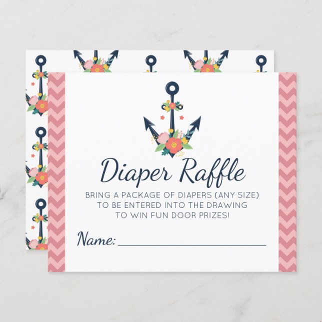 Diaper Raffle Anchor Floral Girl Baby Shower Game (Front/Back)