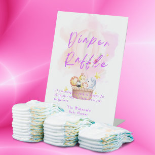 Diaper Raffle Baby Animal Safari in Pink Pedestal Sign