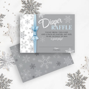 Diaper Raffle Baby Boy Blue Grey Snowflake Winter Enclosure Card