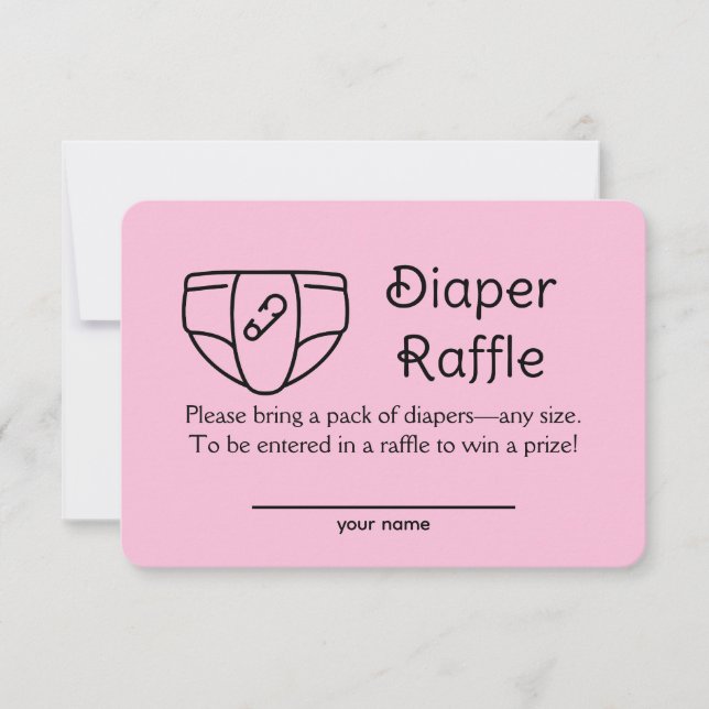 Diaper Raffle Baby Girl Pink Shower Enclosure Card (Front)
