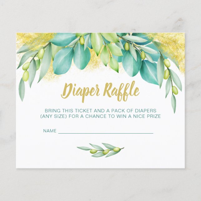 Diaper Raffle Baby Shower Eucalyptus Olive Insert (Front)