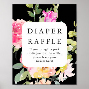 Diaper Raffle Baby Shower Floral Black Poster