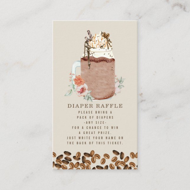 Diaper Raffle Baby Shower Floral Iced Coffee Beans Enclosure Card (Front)