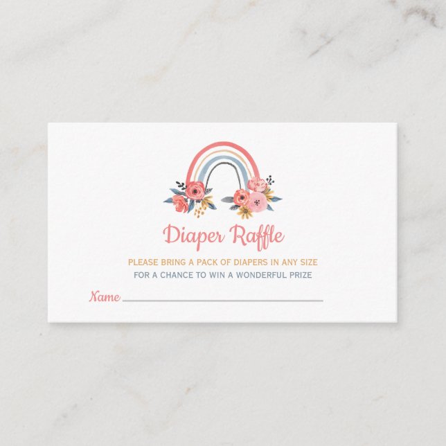 Diaper Raffle Baby Shower Floral Rainbow Colourful Enclosure Card (Front)