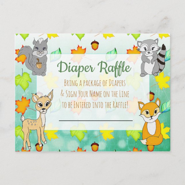 Diaper Raffle Baby Shower Game Forest Animals Postcard (Front)