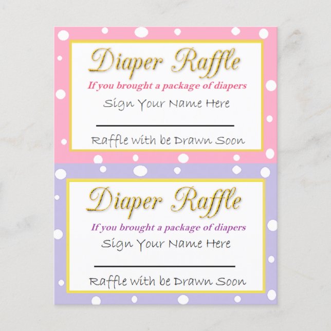 Diaper Raffle Baby Shower Game Pink and Purple (Front)