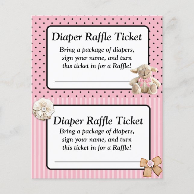 Diaper Raffle Baby Shower Game, Pink Bow Shabby (Front)