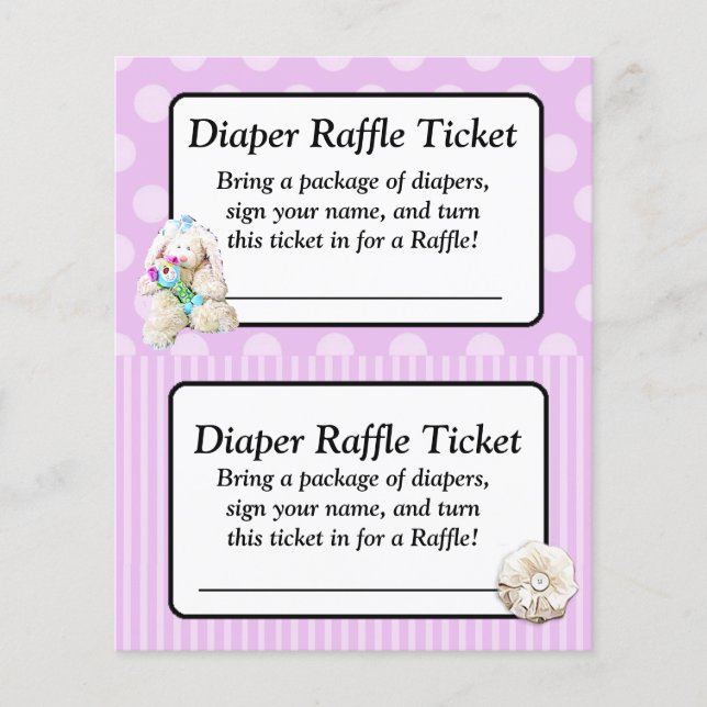 Diaper Raffle Baby Shower Game, Purple Bow Shabby (Front)