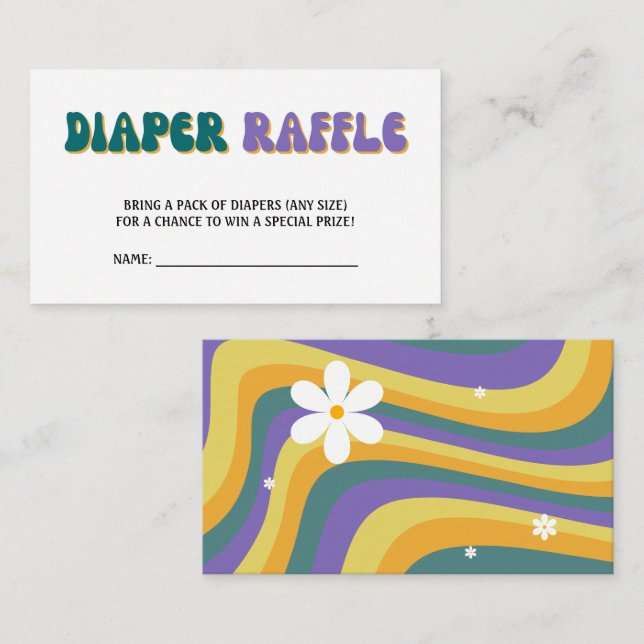 Diaper Raffle Baby Shower Groovy Retro 70s 80s Enclosure Card (Front/Back)