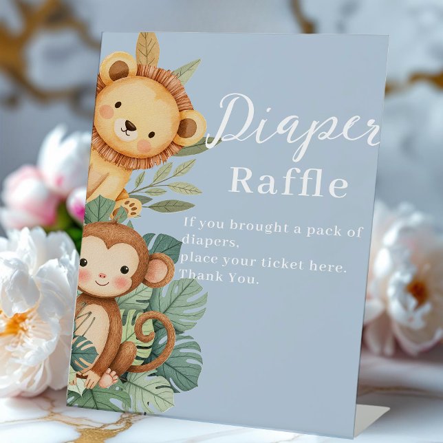 diaper raffle baby shower Jungle Safari Animals  Pedestal Sign (Creator Uploaded)