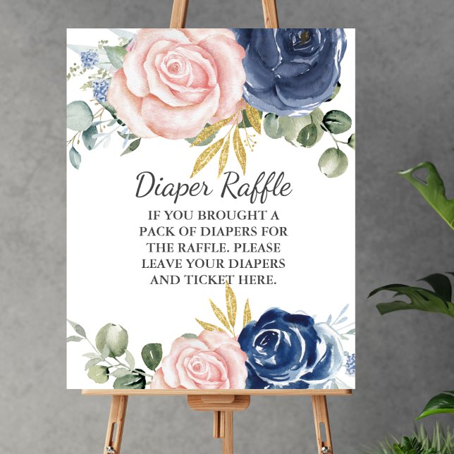 Diaper Raffle Baby Shower Navy Blush Pink Floral Poster (Creator Uploaded)