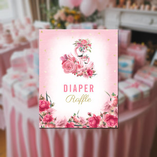 Diaper Raffle Baby Shower Pink Flamingo Ballerina Poster