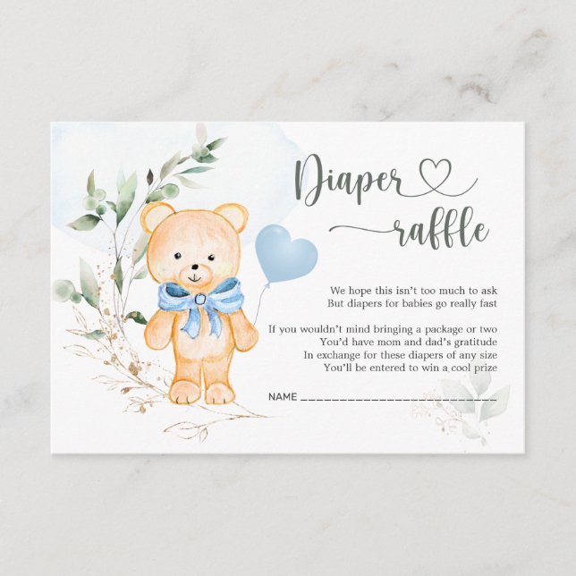 Diaper Raffle Baby Shower Teddy Bear Enclosure Card (Front)