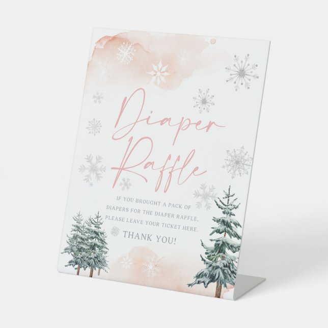 Diaper raffle baby shower winter sign blush pink (Front)